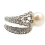 925 Sterling Silver Cocktail Ring with Beautiful Pearl and Zerkons